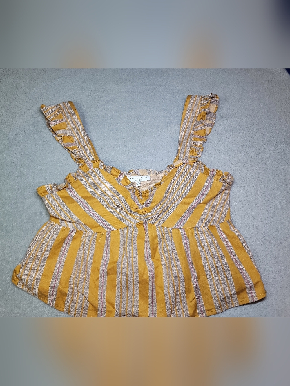 Anthropologie Current Air Linen Blend Ruffle Striped Crop Top Size M
